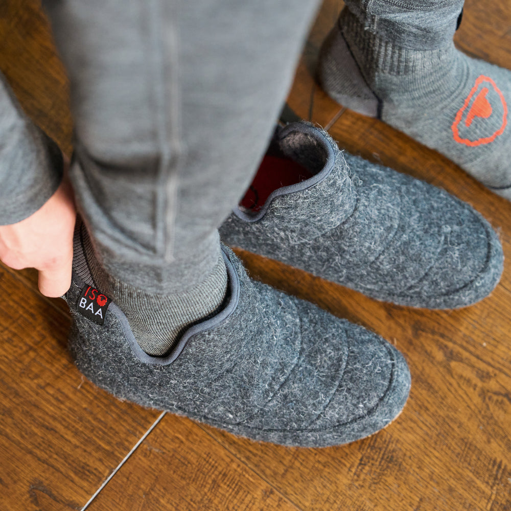 Isobaa | Merino Blend Slipper Boots (Smoke) | Relax in comfort in an optimal blend of merino & polyester, offering both cosy warmth and lasting durability.