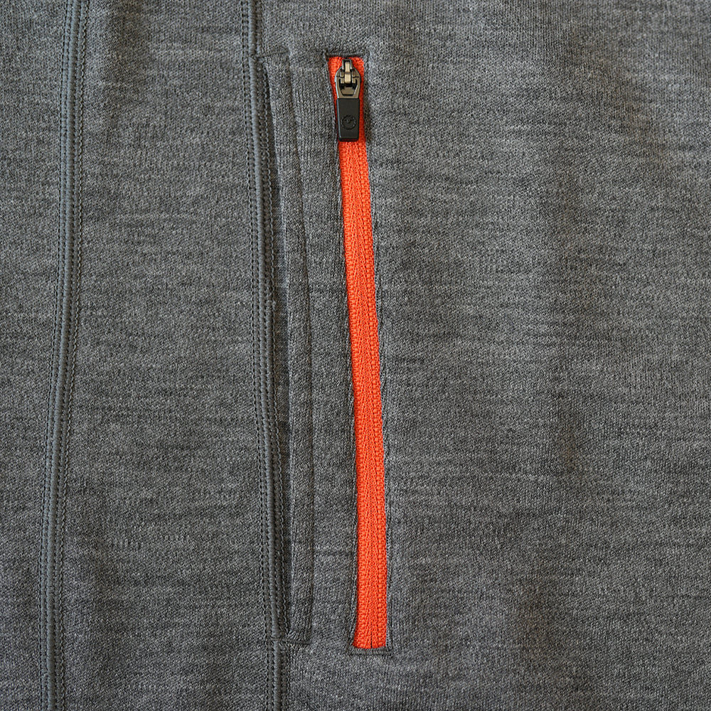 Isobaa | Womens 320 Merino Full Zip (Charcoal/Orange) | Step into a new level of comfort and versatility with our 320 Merino Full Zip Jacket