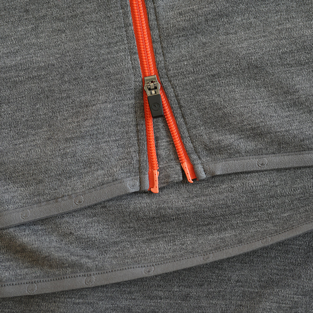 Isobaa | Womens 320 Merino Full Zip (Charcoal/Orange) | Step into a new level of comfort and versatility with our 320 Merino Full Zip Jacket