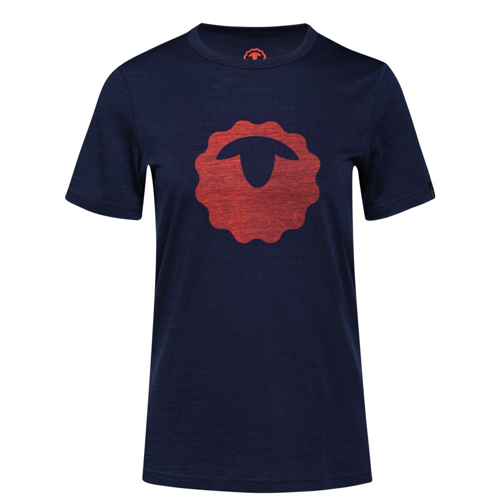 Isobaa | Womens Merino 150 Emblem Tee (Navy/Orange) | Conquer trails and city streets in comfort with Isobaa's superfine Merino T-Shirt.