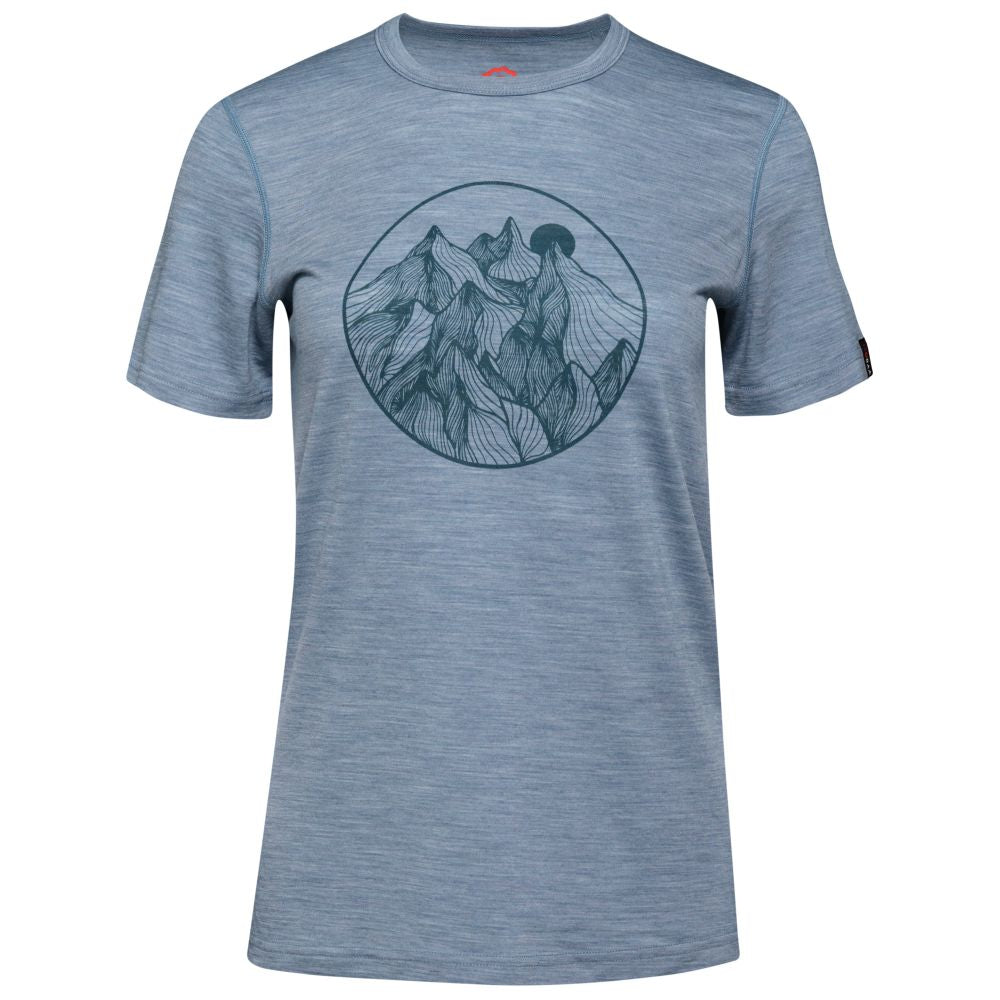 Isobaa | Womens Merino 150 Mountains Tee (Sky/Petrol) | Gear up for adventure with our superfine Merino Tee.