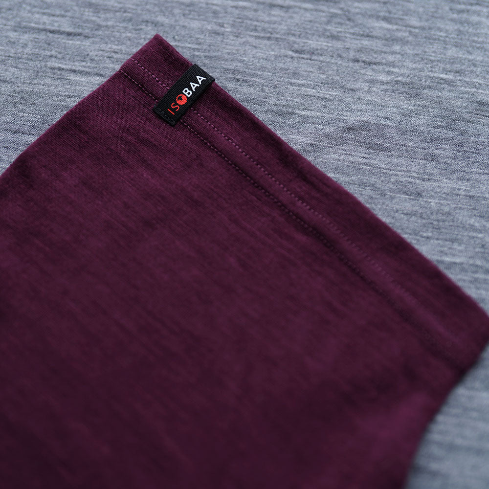 Isobaa | Womens Merino 150 Raglan Baseball Tee (Charcoal/Wine) | Layer for adventure with Isobaa's superfine Merino Tee.