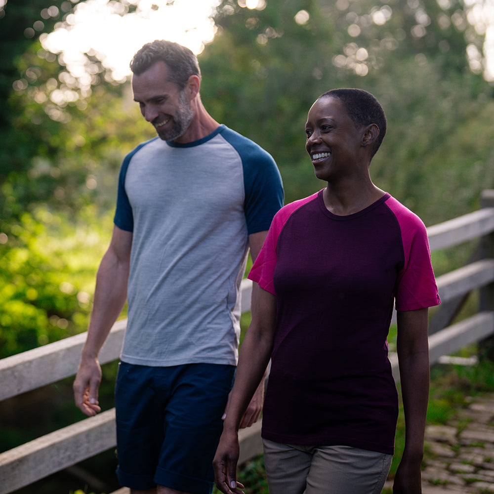 Isobaa | Womens Merino 150 Raglan Baseball Tee (Wine/Fuchsia) | Layer for adventure with Isobaa's superfine Merino Tee.