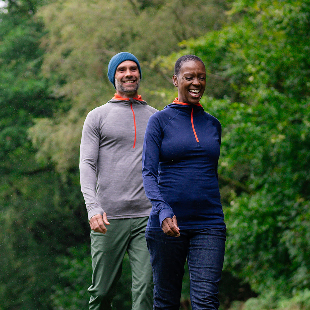 Isobaa | Womens Merino 200 Zip Neck Hoodie (Navy) | The ultimate 200gm Merino wool hoodie.