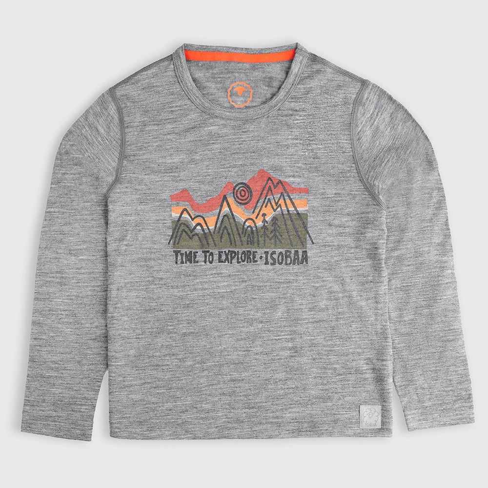 Junior Merino 150 Time to Explore LS Tee (Charcoal)