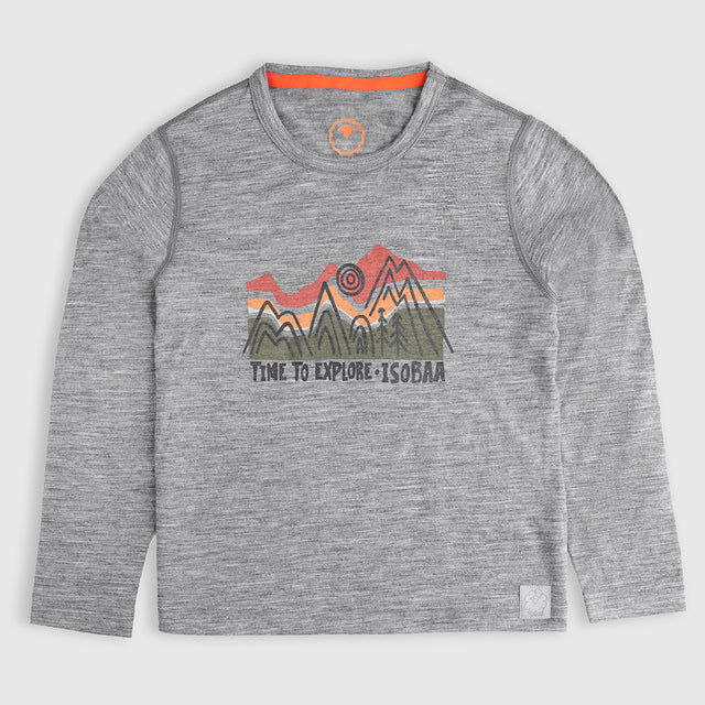 Junior Merino 150 Time to Explore LS Tee (Charcoal)