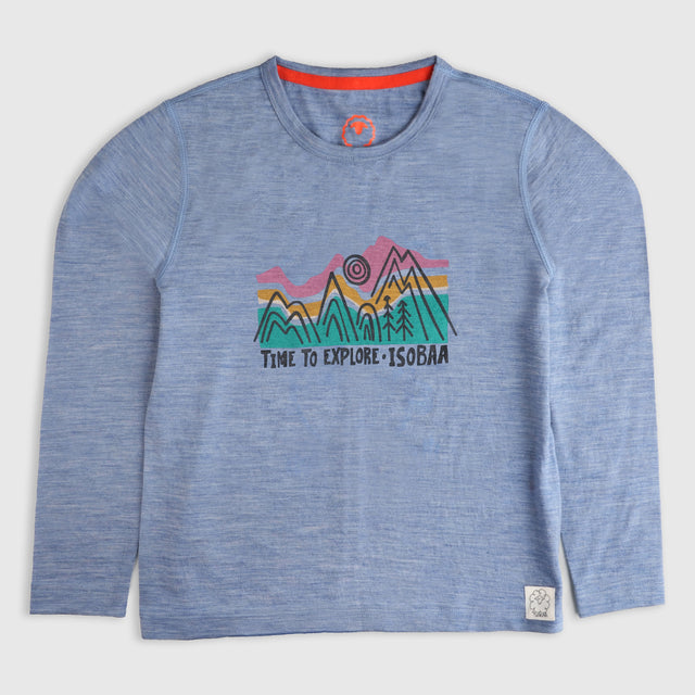 Junior Merino 150 Time to Explore LS Tee (Sky)