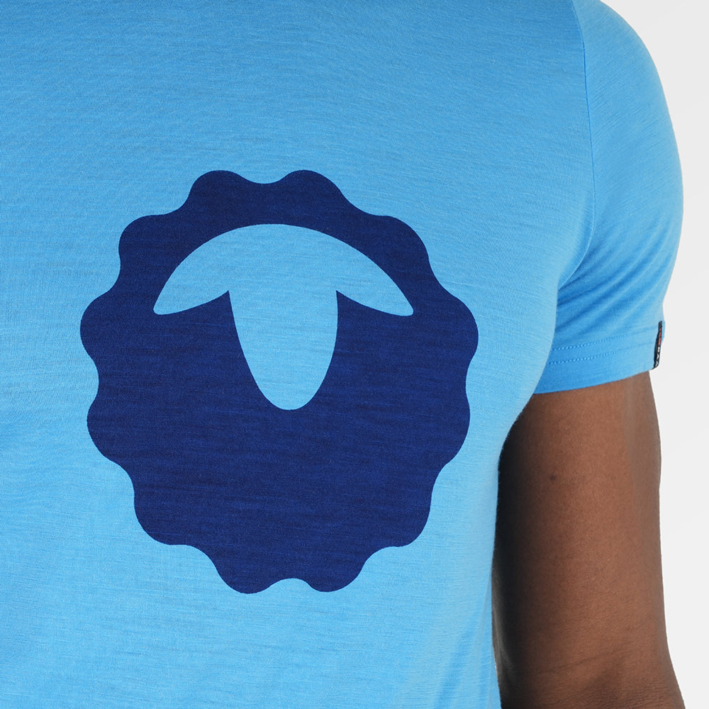 Mens Merino 150 Emblem Tee (Malibu/Navy)