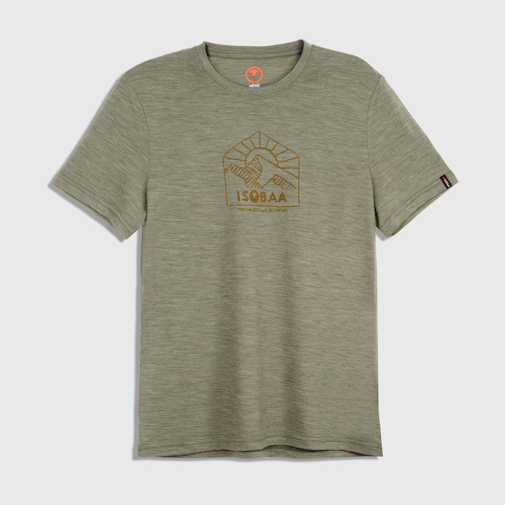 Mens Merino 150 Sketched Sunset Tee (Olive/Dull Gold)