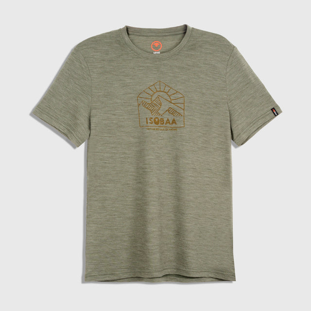 Mens Merino 150 Sketched Sunset Tee (Olive/Dull Gold)