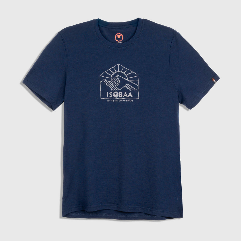 Mens Merino 150 Sketched Sunset Tee (Navy/Charcoal)