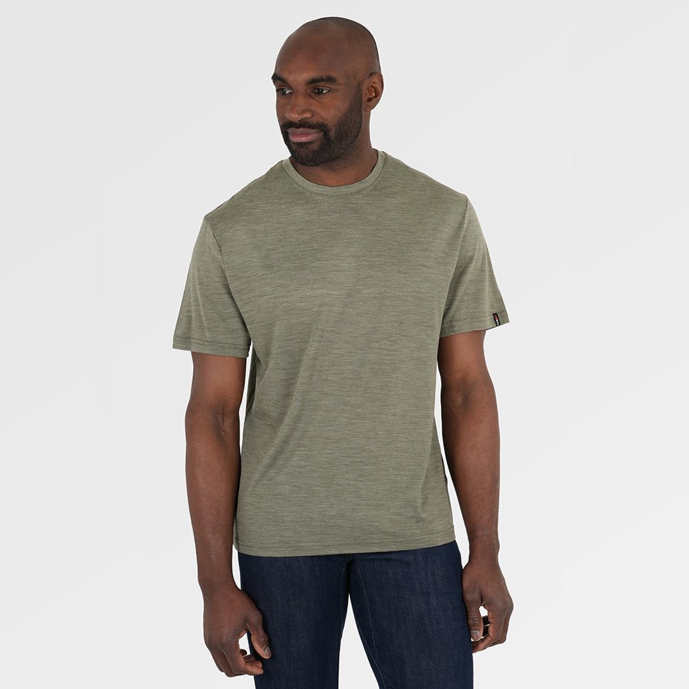 Mens Merino 150 Short Sleeve Relaxed Crew (Olive) | Model: Michael