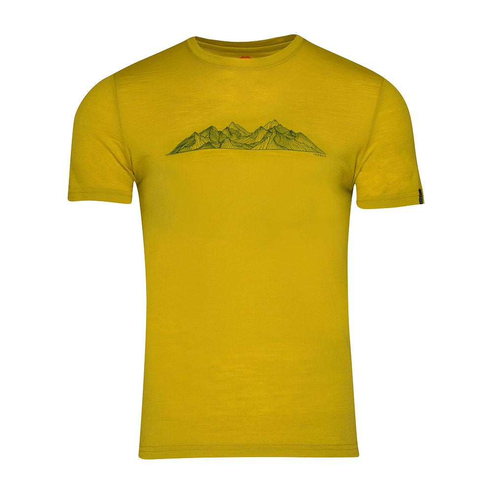 Isobaa Mens Merino 150 Peaks T-Shirt (Lime/Petrol)