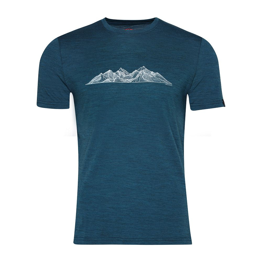 Isobaa Mens Merino 150 Peaks T-Shirt (Petrol/White)