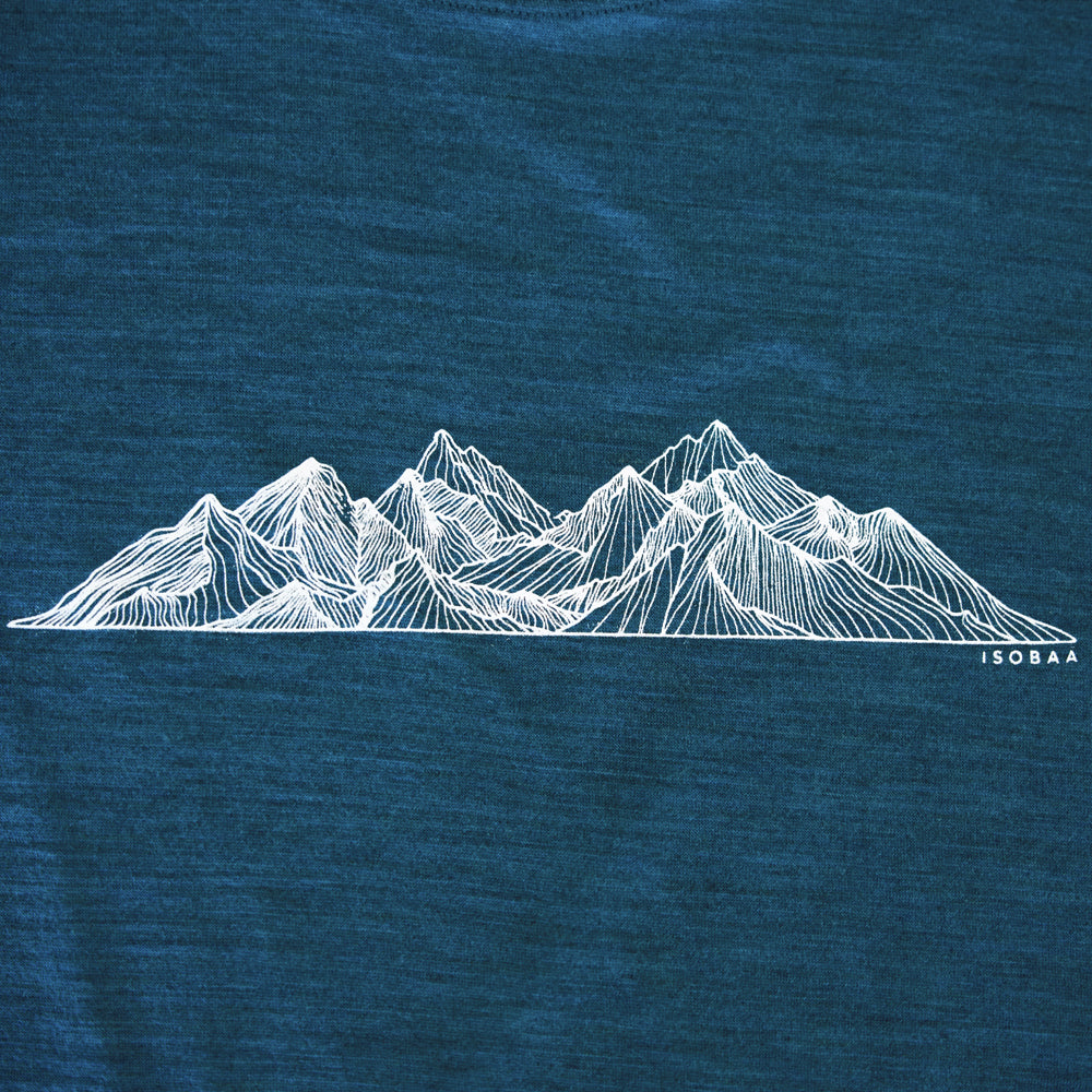 Isobaa Mens Merino 150 Peaks T-Shirt (Petrol/White)