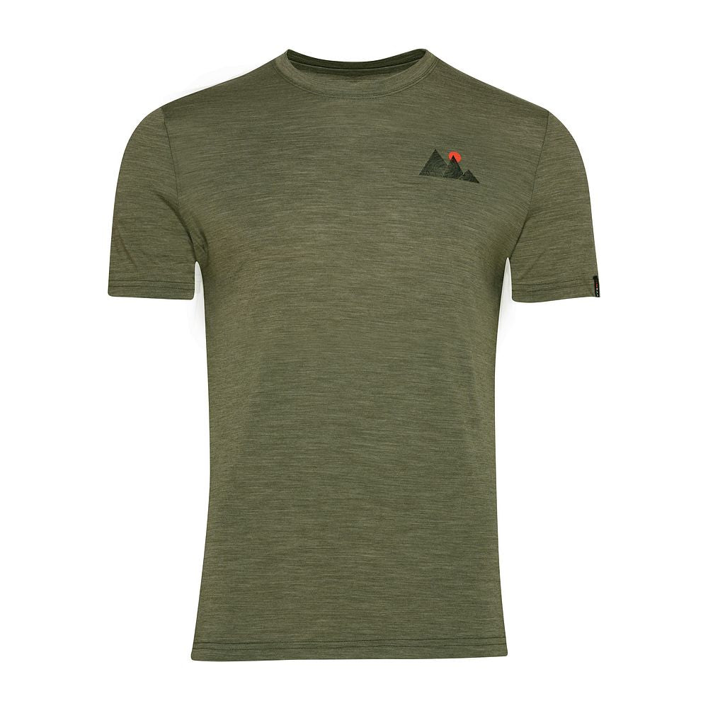 Isobaa Mens Merino 150 Sunset T-Shirt (Olive Melange/Black)