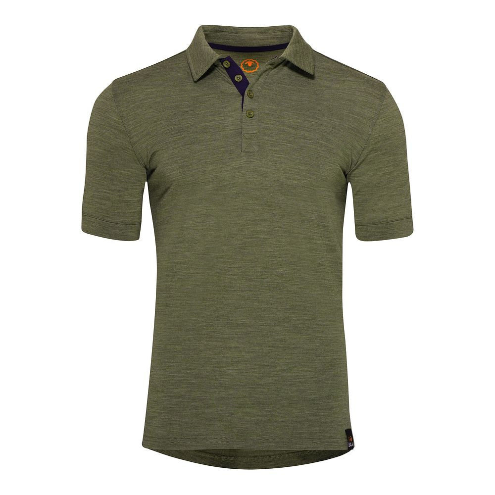 Mens Merino 180 Short Sleeve Polo Shirt (Olive Melange/Navy)