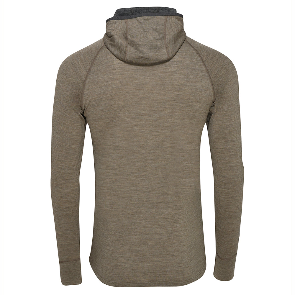Isobaa Mens Merino 200 Zip Neck Hoodie (Truffle Melange/Smoke)