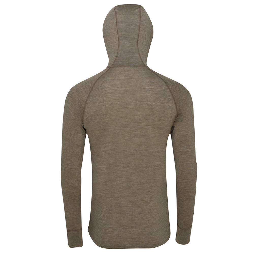 Isobaa Mens Merino 200 Zip Neck Hoodie (Truffle Melange/Smoke)