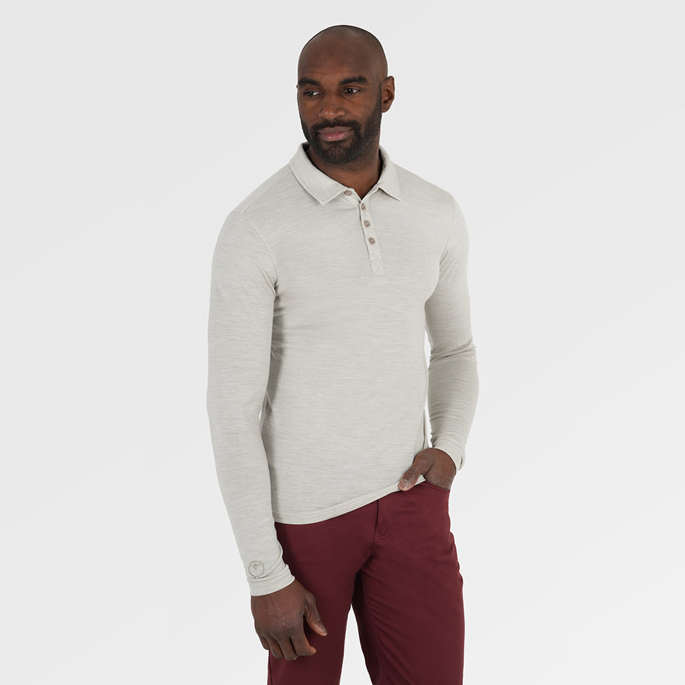 Mens Merino 200 Long Sleeve Polo Shirt (Jute Melange) | Model: Michael