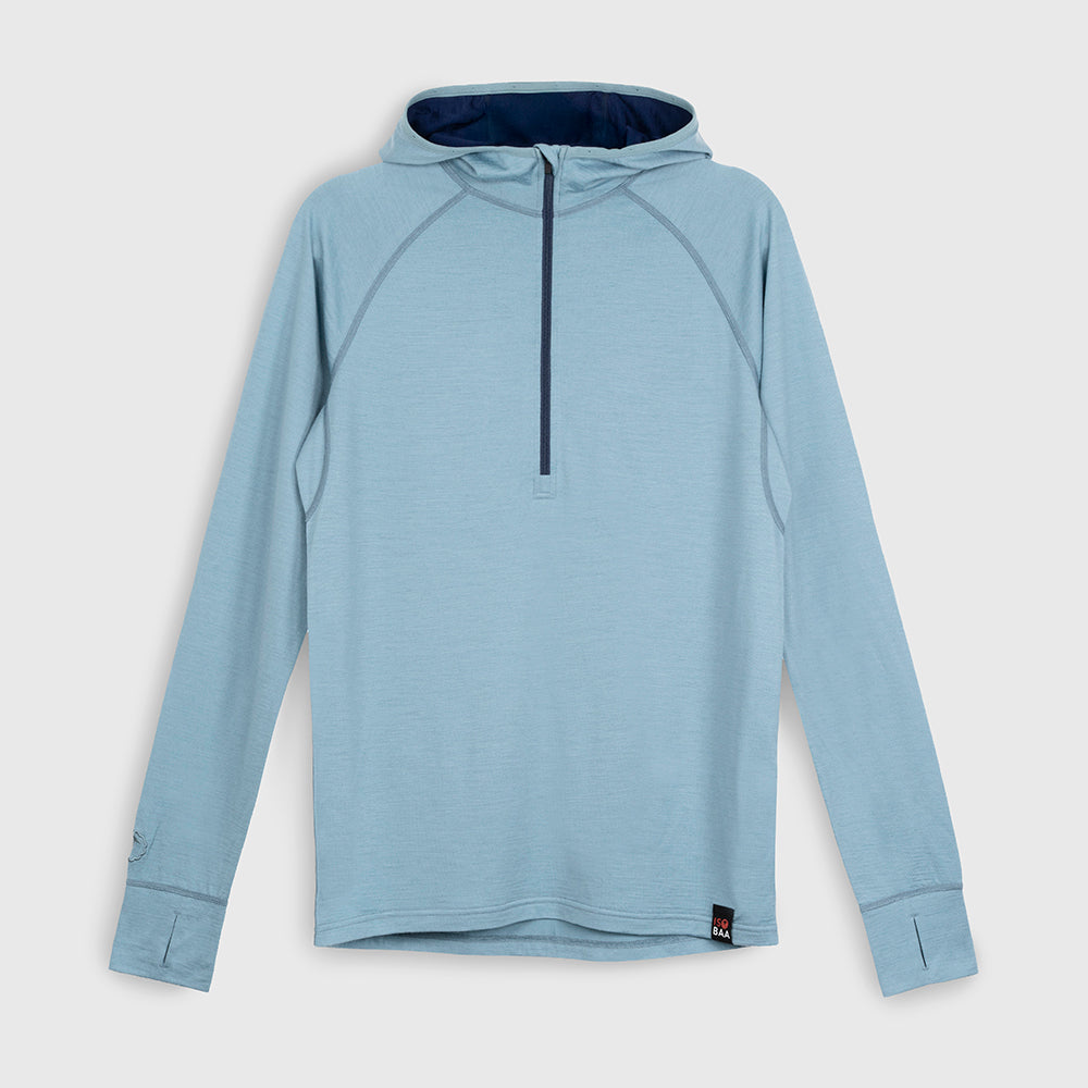 Mens Merino 200 Zip Neck Hoodie (Lagoon/Navy)
