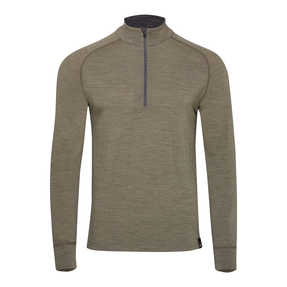 Isobaa Mens Merino 200 Long Sleeve Zip Neck (Truffle Melange/Smoke)
