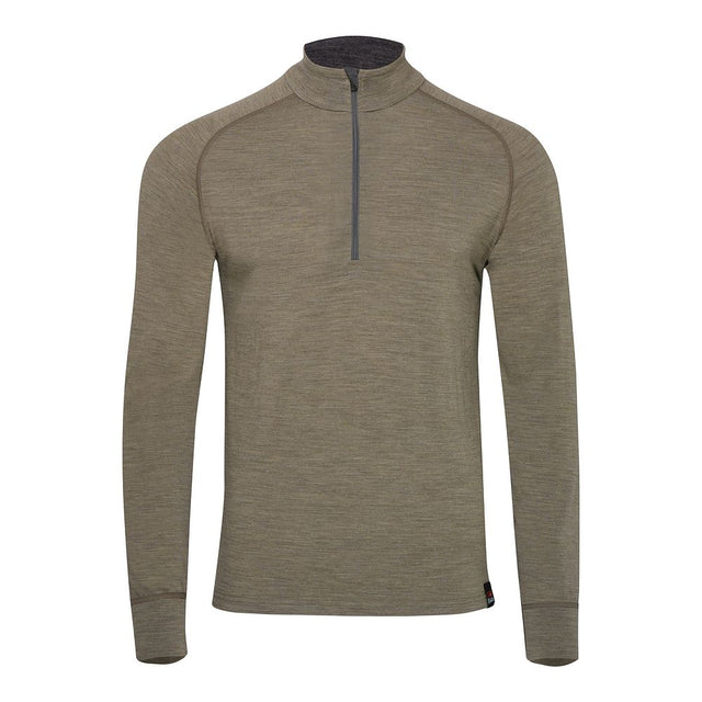 Isobaa Mens Merino 200 Long Sleeve Zip Neck (Truffle Melange/Smoke)