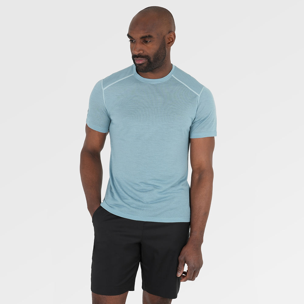 Mens Merino 150 Active Blend Short Sleeve Crew (Lagoon) | Model: Michael