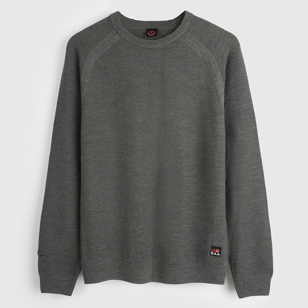 Mens Cinder Merino Moss Stitch Crew Sweater (Dark Olive)