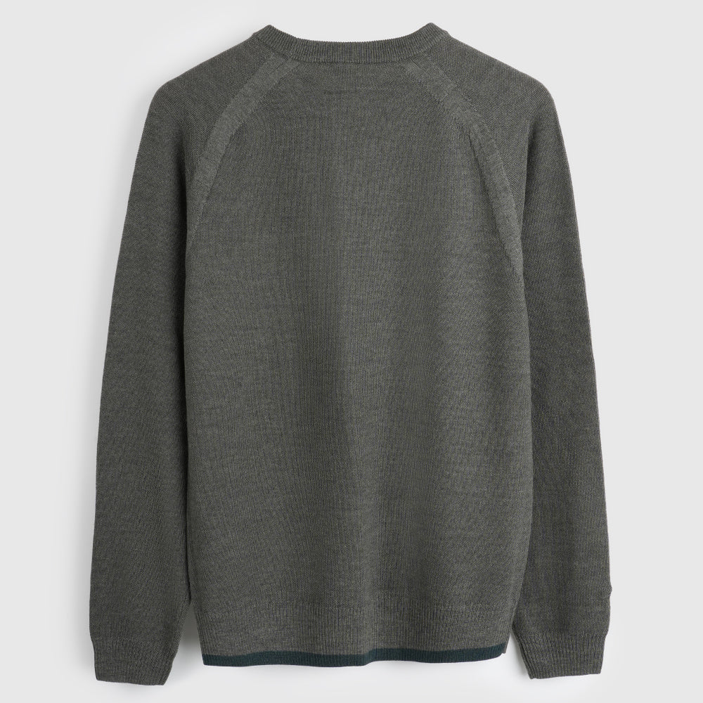 Homme Pull col rond Cinder Mérinos point de riz (Dark Olive)