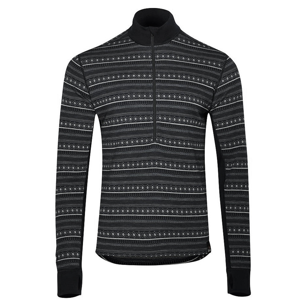 Mens Merino Blend 250 Fairisle Jacquard Long Sleeve Zip Neck (Black/Smoke/Charcoal)
