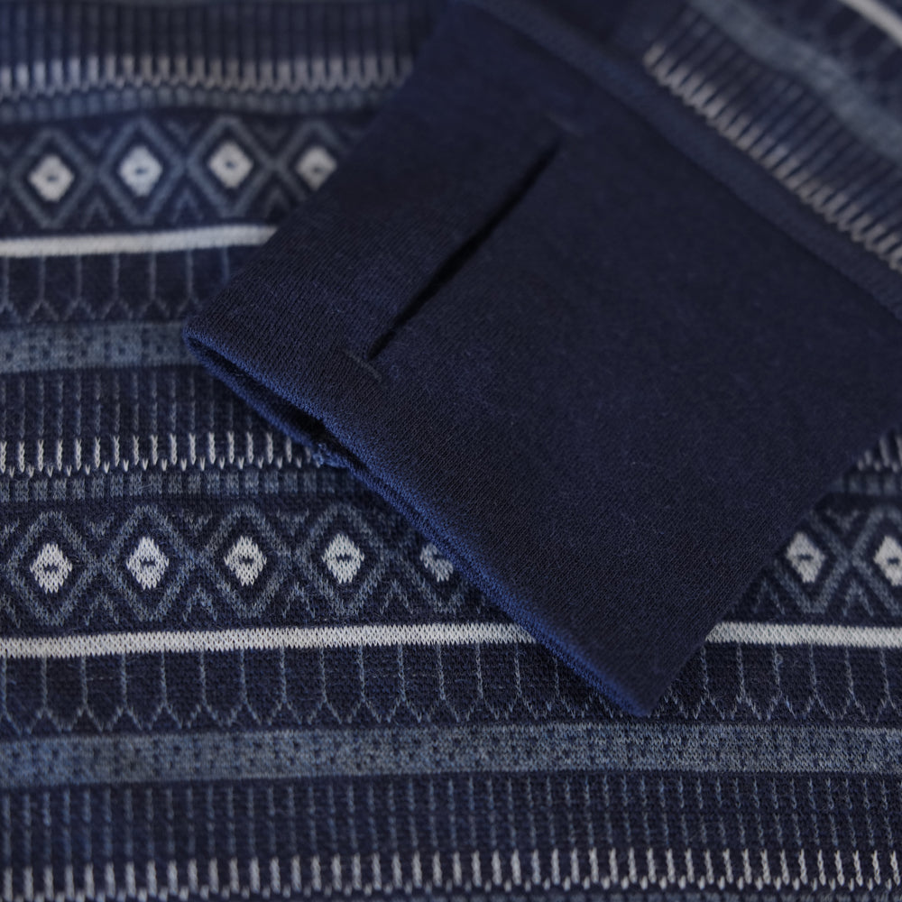 Mens Merino Blend 250 Fairisle Jacquard Long Sleeve Zip Neck (Navy/Denim/Cloud)
