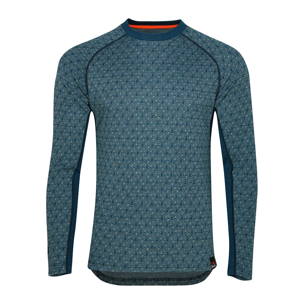 Mens Merino Blend 250 Geometric Jacquard Long Sleeve Crew (Petrol/Ocean)