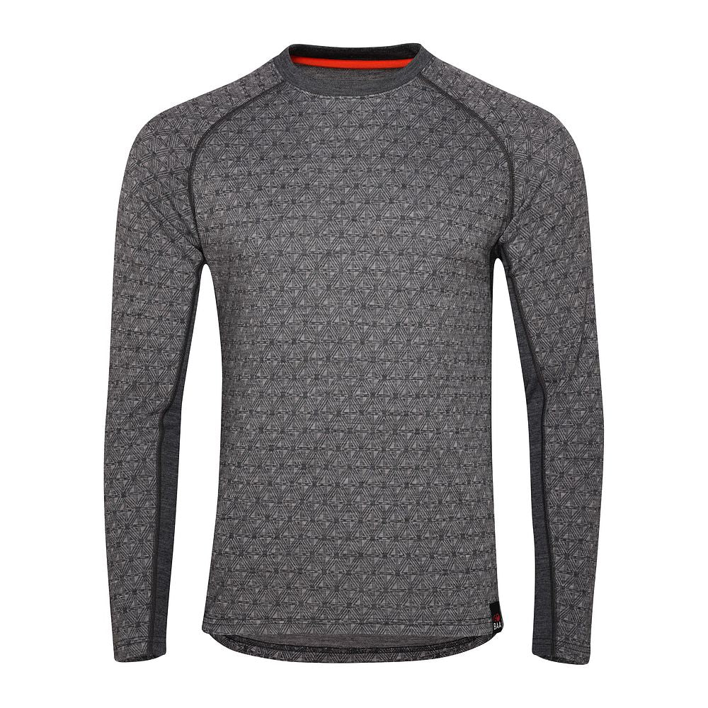 Mens Merino Blend 250 Geometric Jacquard Long Sleeve Crew (Smoke/Charcoal)