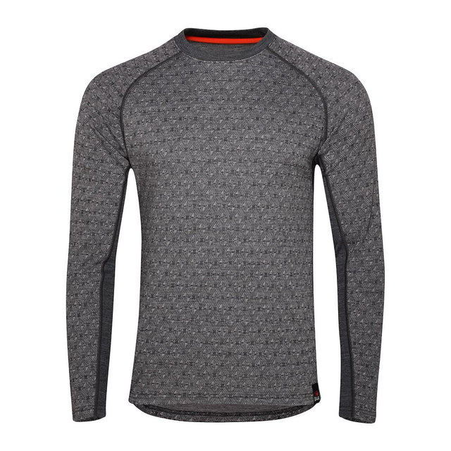 Mens Merino Blend 250 Geometric Jacquard Long Sleeve Crew (Smoke/Charcoal)