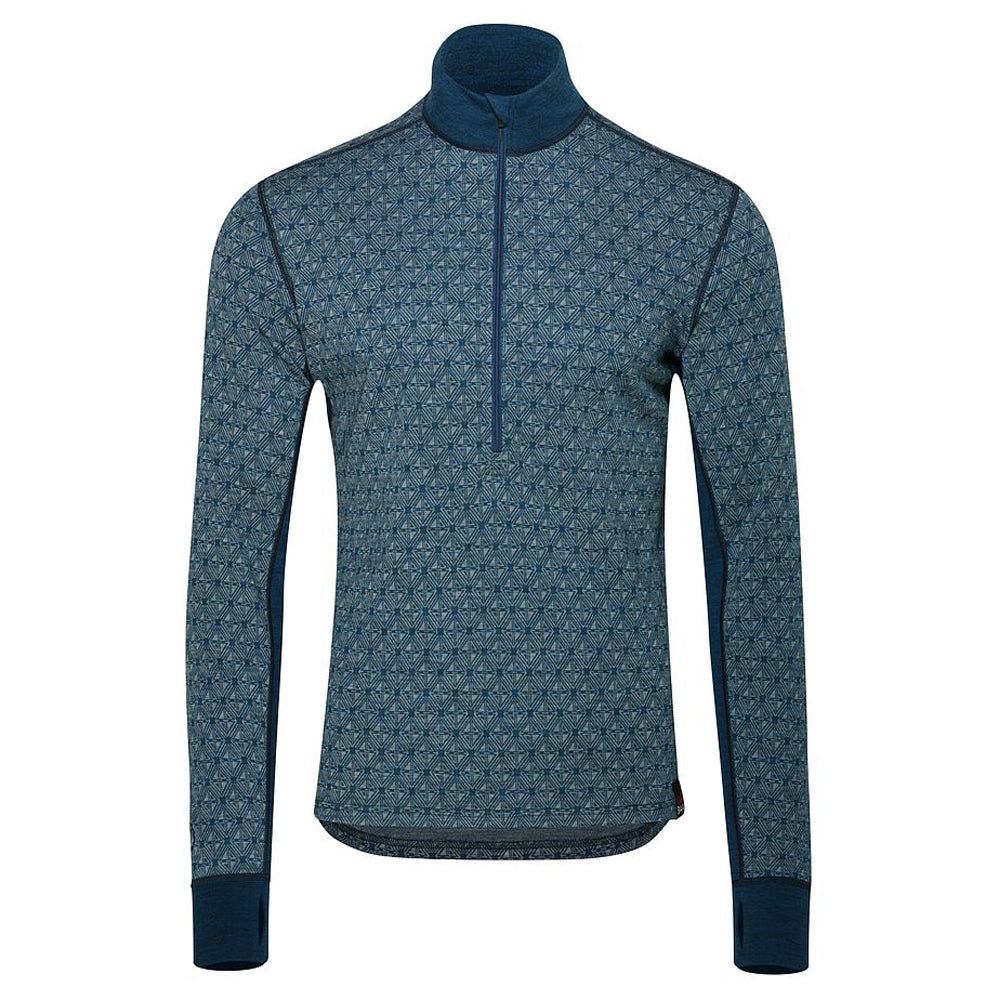 Mens Merino Blend 250 Geometric Jacquard Long Sleeve Zip Neck (Petrol/Ocean)