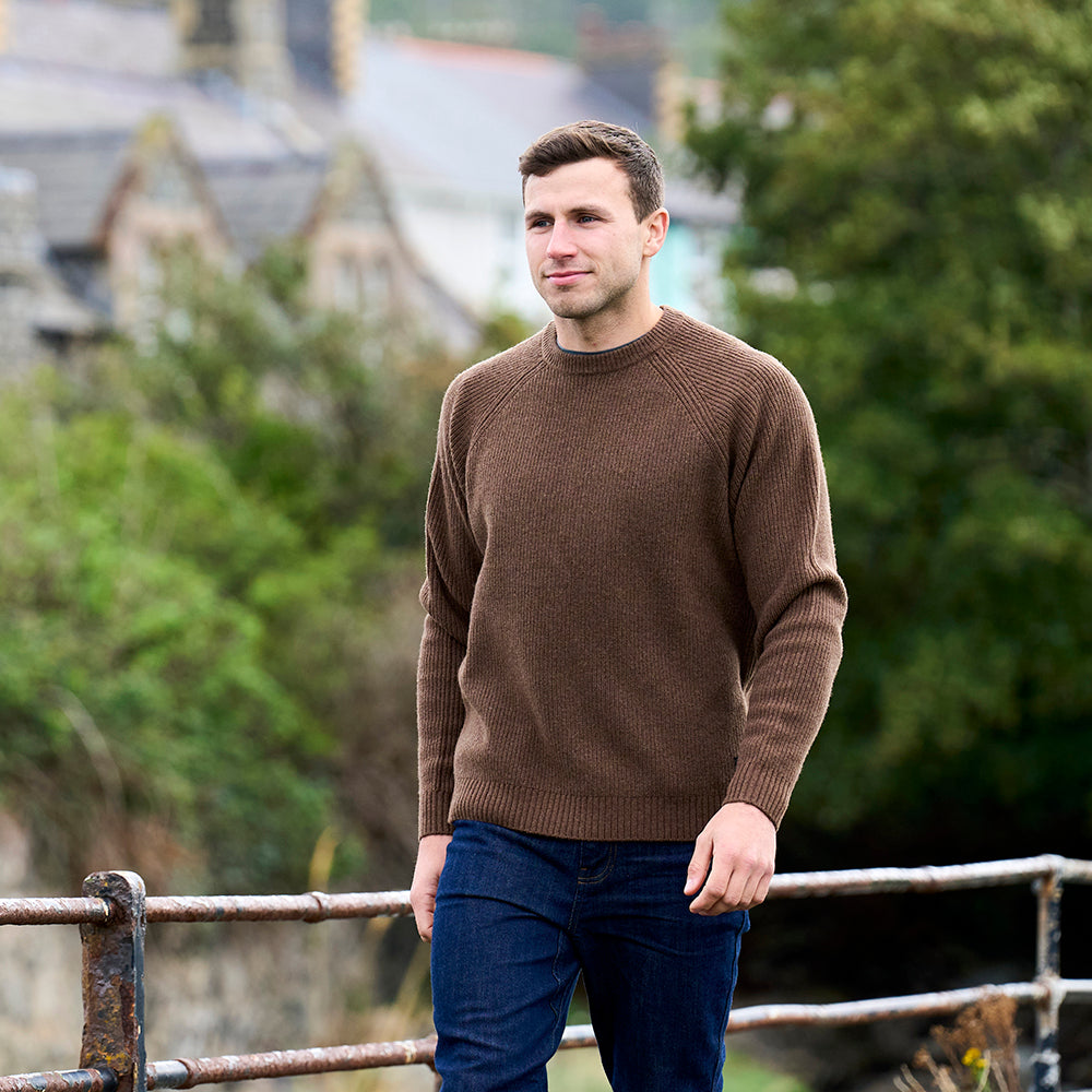 Mens Herdwick Merino Crew Sweater (Brown) | Model: James