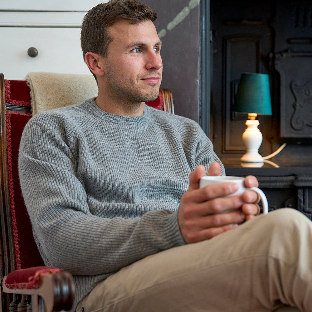 Mens Herdwick Merino Crew Sweater (Heather) | Model: James