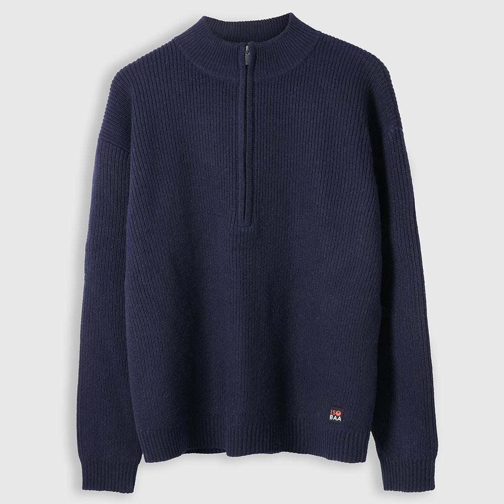 Herren Herdwick Merino Pullover mit Halbreißverschluss (Navy)