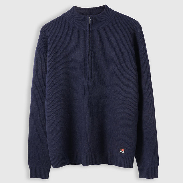 Herren Herdwick Merino Pullover mit Halbreißverschluss (Navy)