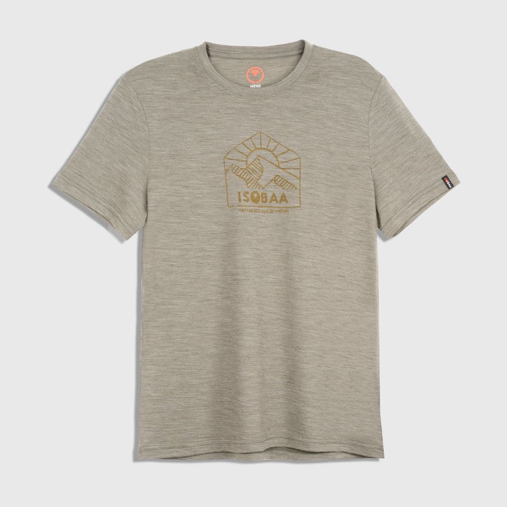 Mens Merino 150 Sketched Sunset Tee (Olive/Dull Gold)