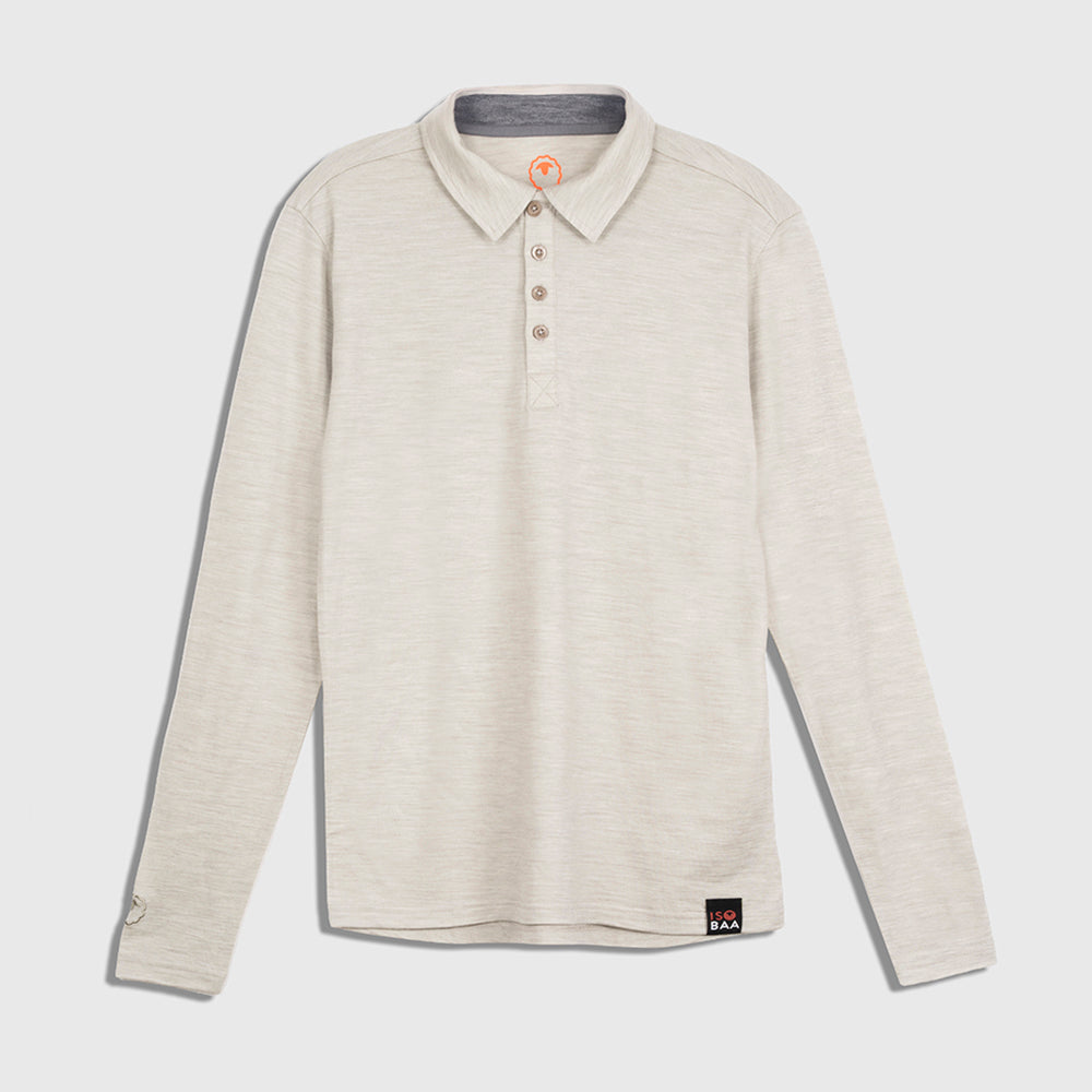 Mens Merino 200 Long Sleeve Polo Shirt (Jute Melange)