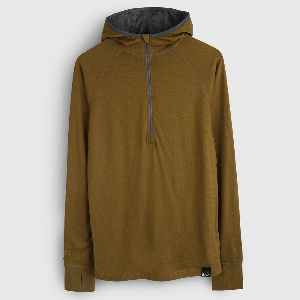 Mens Merino 200 Zip Neck Hoodie (Dull Gold)