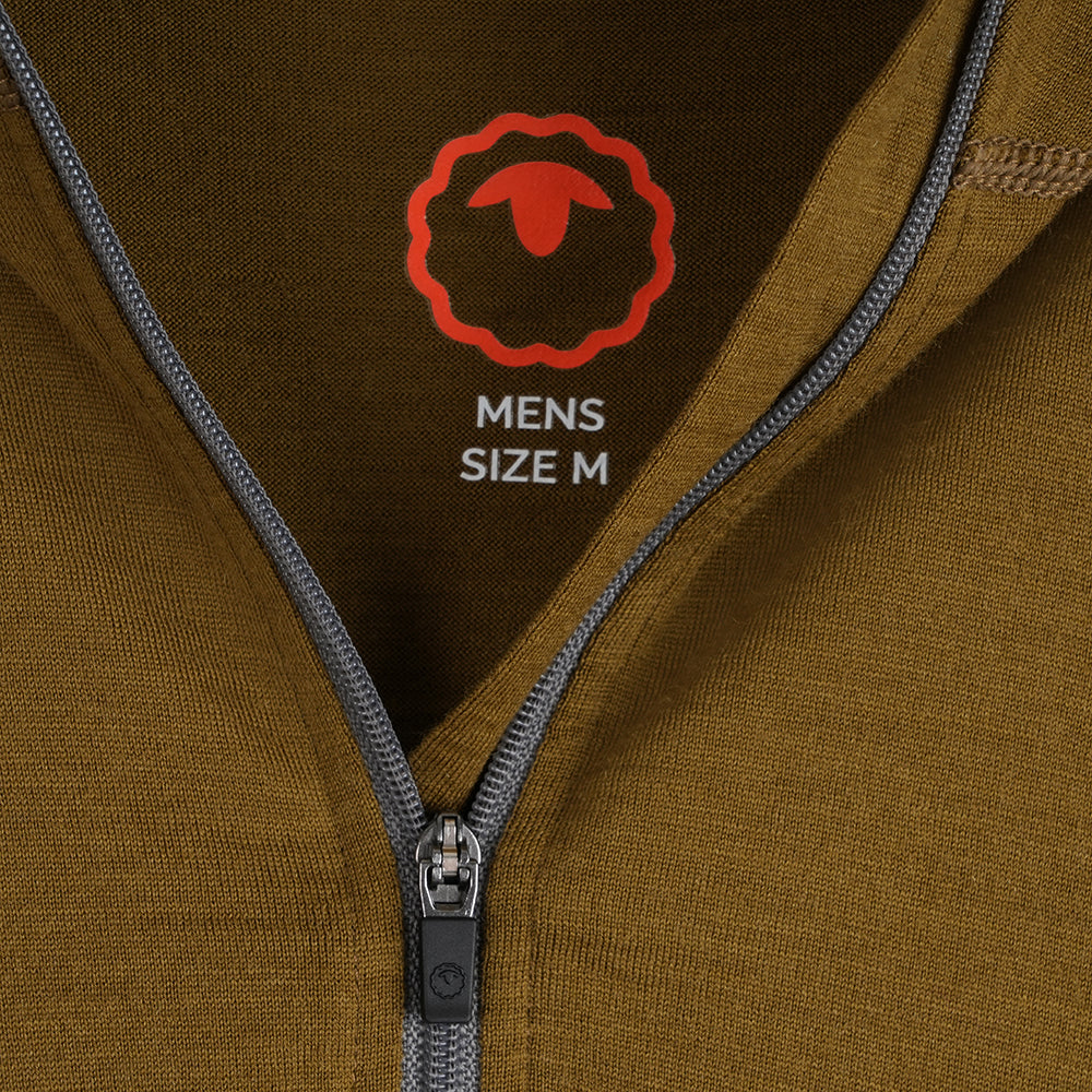 Mens Merino 200 Zip Neck Hoodie (Dull Gold)