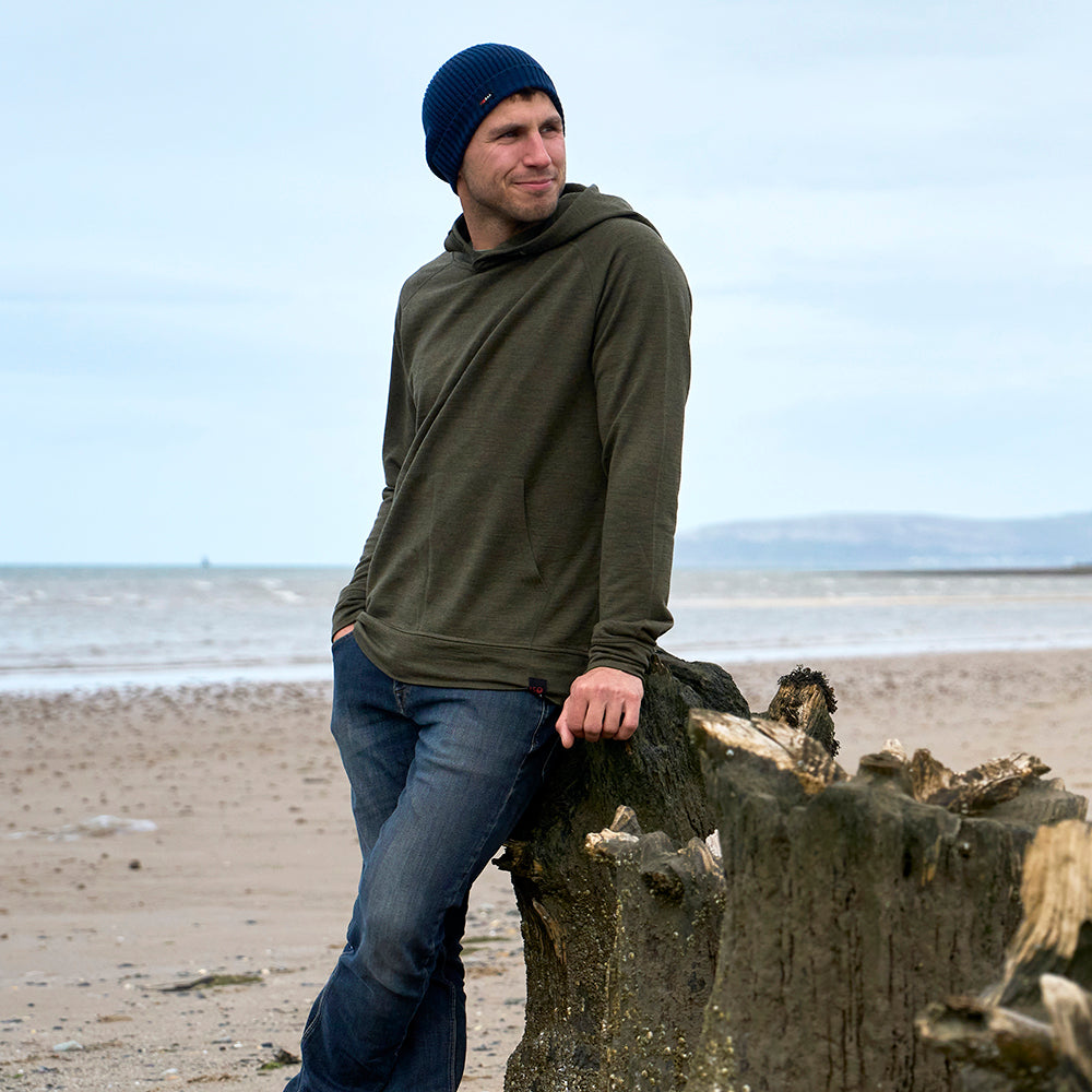 Mens Merino 260 Lounge Hoodie (Dark Olive) | Model: James