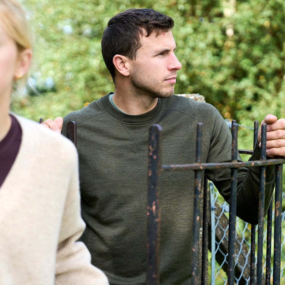 Mens Merino 260 Lounge Sweatshirt (Dark Olive) | Model: James