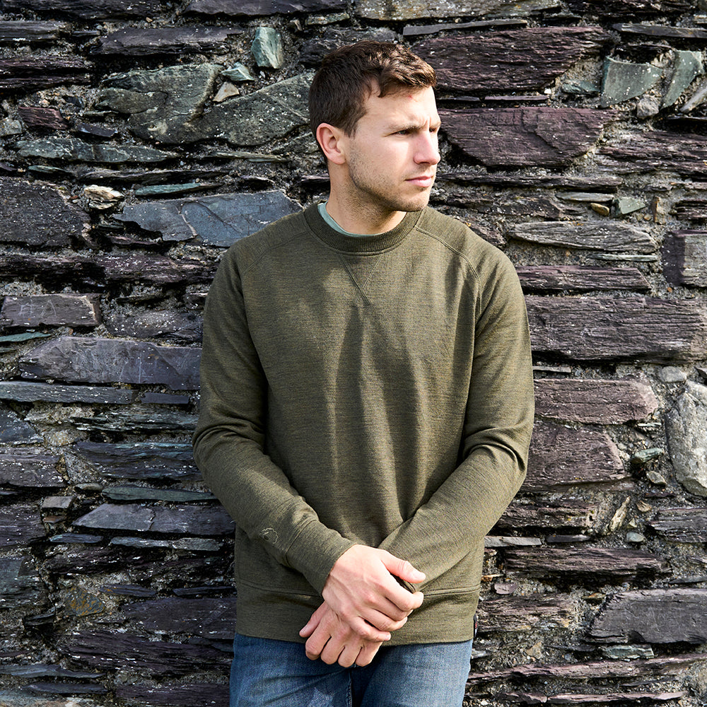 Mens Merino 260 Lounge Sweatshirt (Dark Olive) | Model: James
