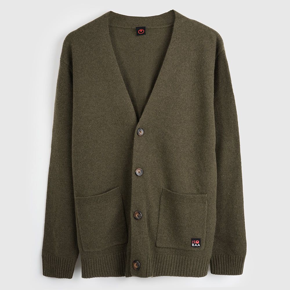 Mens Rove Merino Cardigan (Dark Olive)