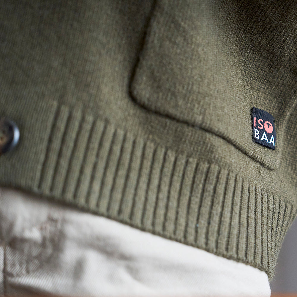 Mens Rove Merino Cardigan (Dark Olive)