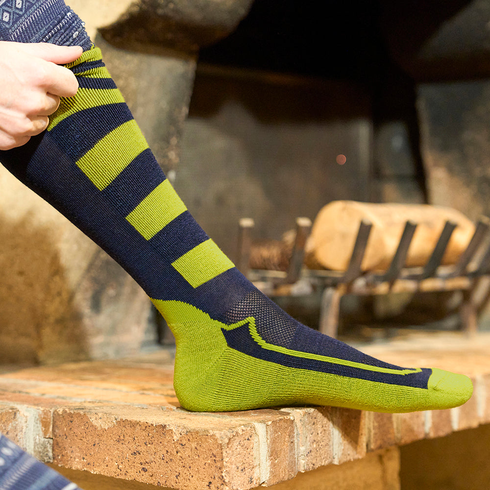 Merino Blend Ski Socks (Navy/Lime)